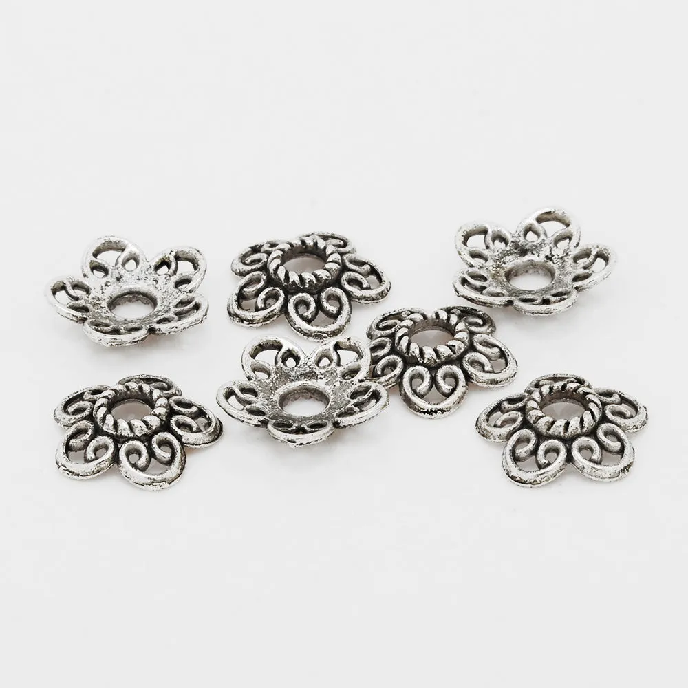 12mm Antique Silver Vintage Jewelry Caps,Hollow Flower Charm Bead Caps,Jewelry Findings,sold 50pcs/lot