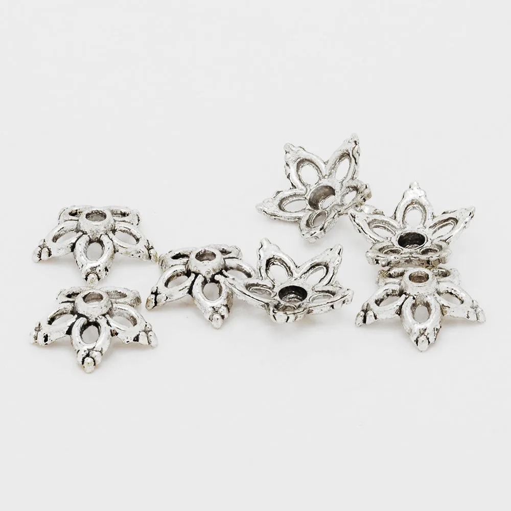 13mm Antique Silver Vintage Bead Caps,Diy Jewelry Findings,Flower Charm End Caps,sold 50pcs/lot