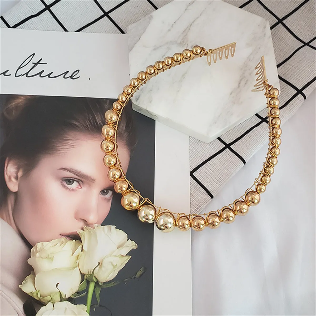 18K Gold-Plated Beaded Hard Headband
