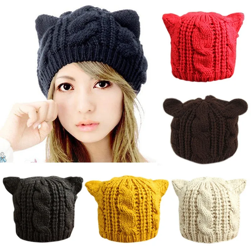 2016 Fashion Lady Girls Winter wool makes hotspot Cat Ear Hat Beanie  Free shipping ModelSupplies