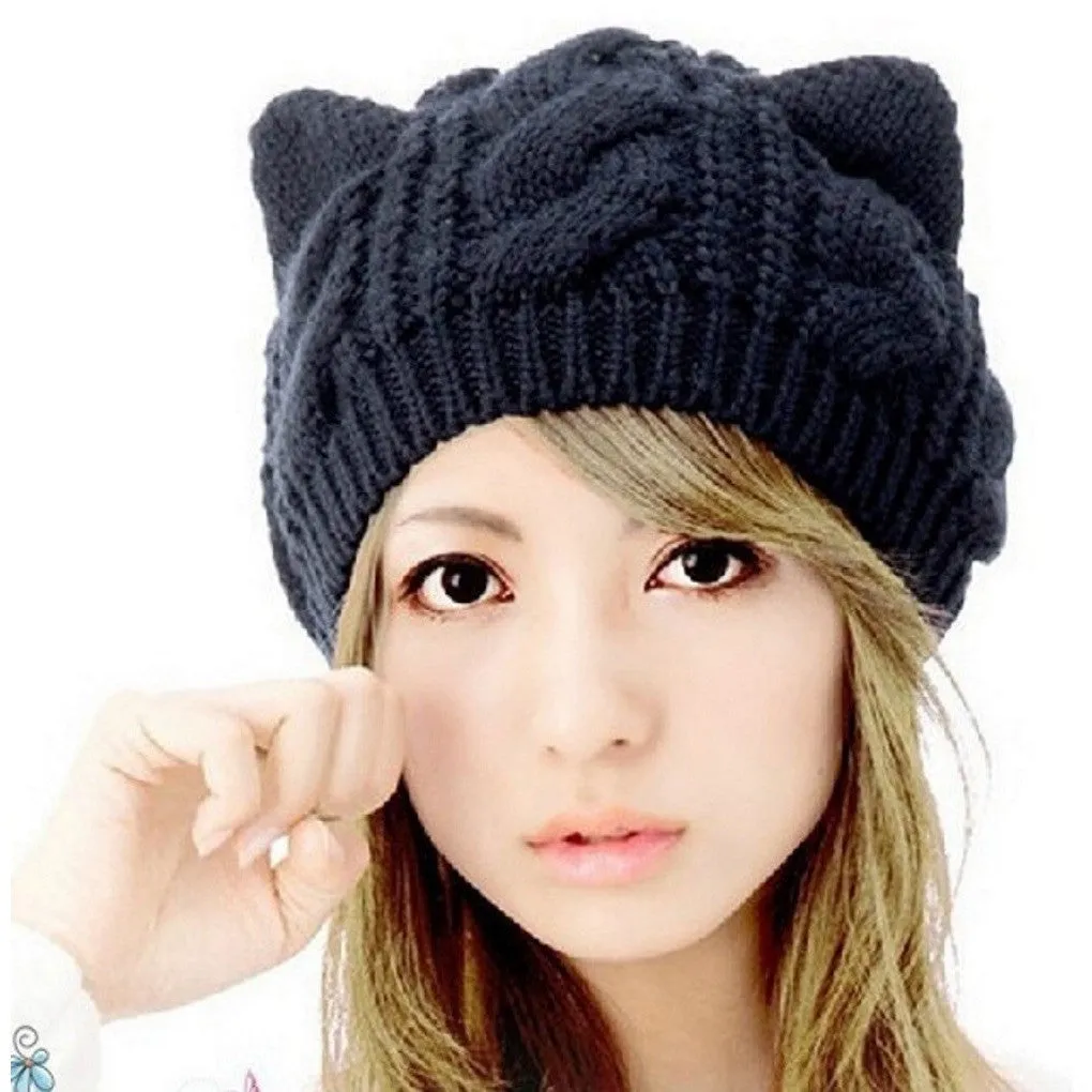 2016 Fashion Lady Girls Winter wool makes hotspot Cat Ear Hat Beanie  Free shipping ModelSupplies