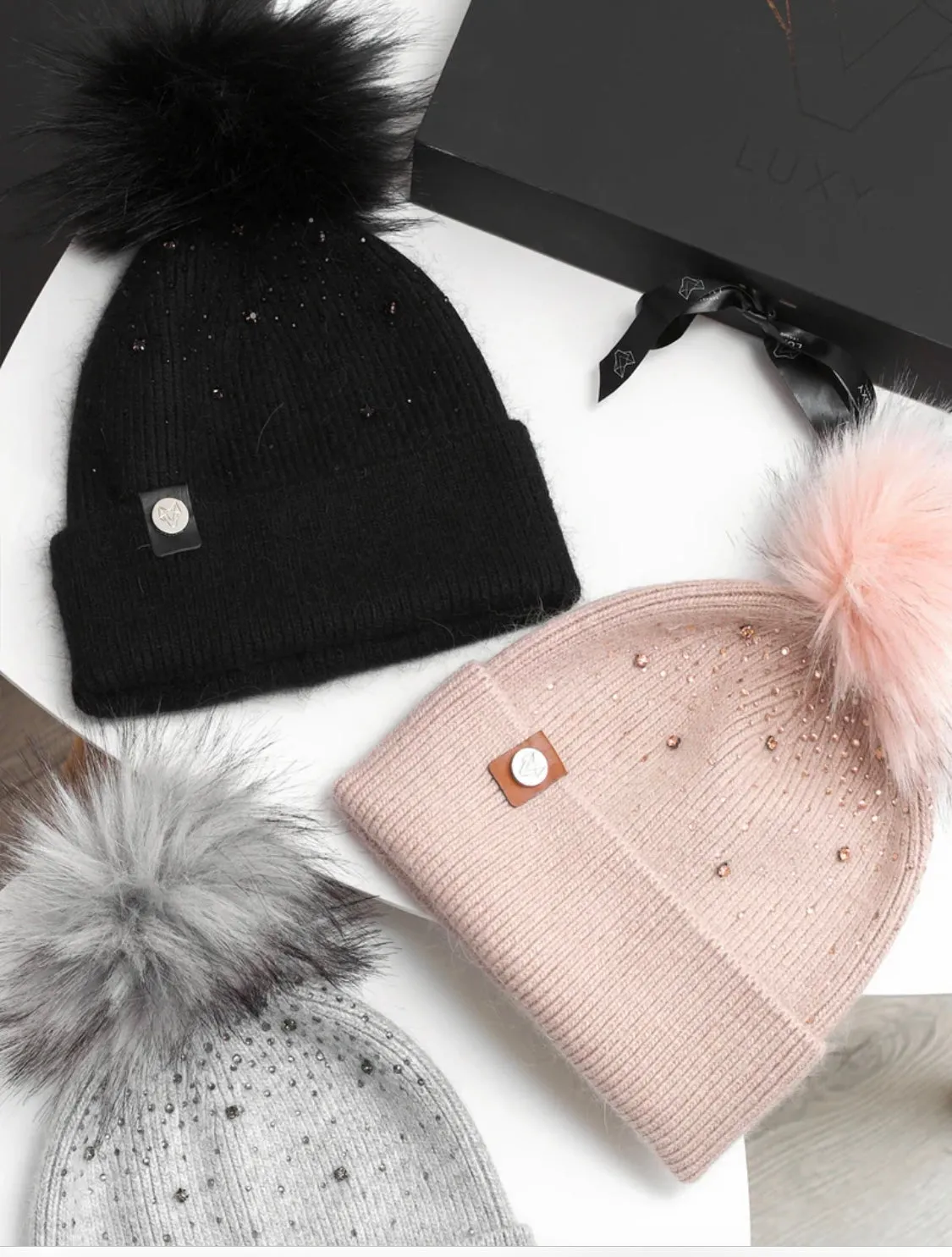 Angora and Cashmere Fur Pom Pom Hat