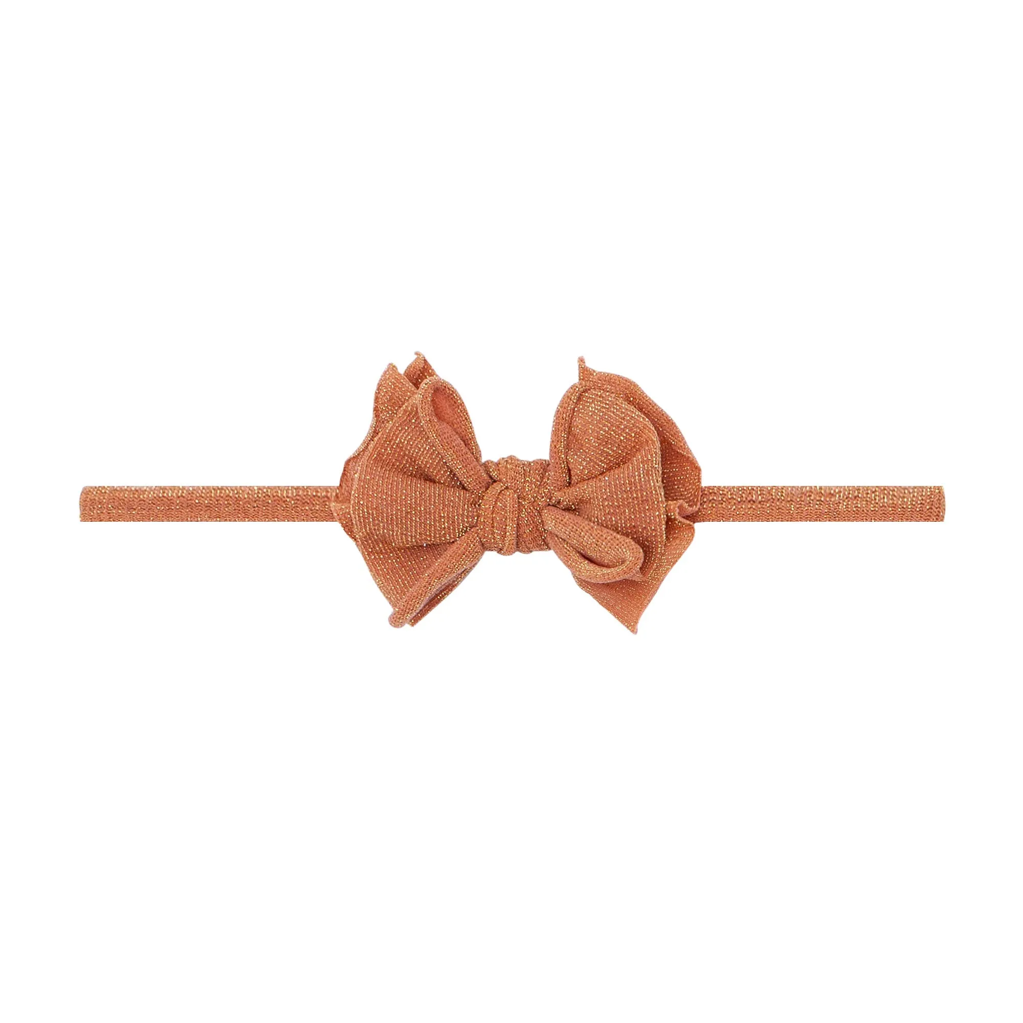Baby Bling Metallic Baby Skinny Nylon Bow Headband - Rose Gold