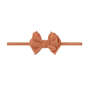 Baby Bling Metallic Baby Skinny Nylon Bow Headband - Rose Gold