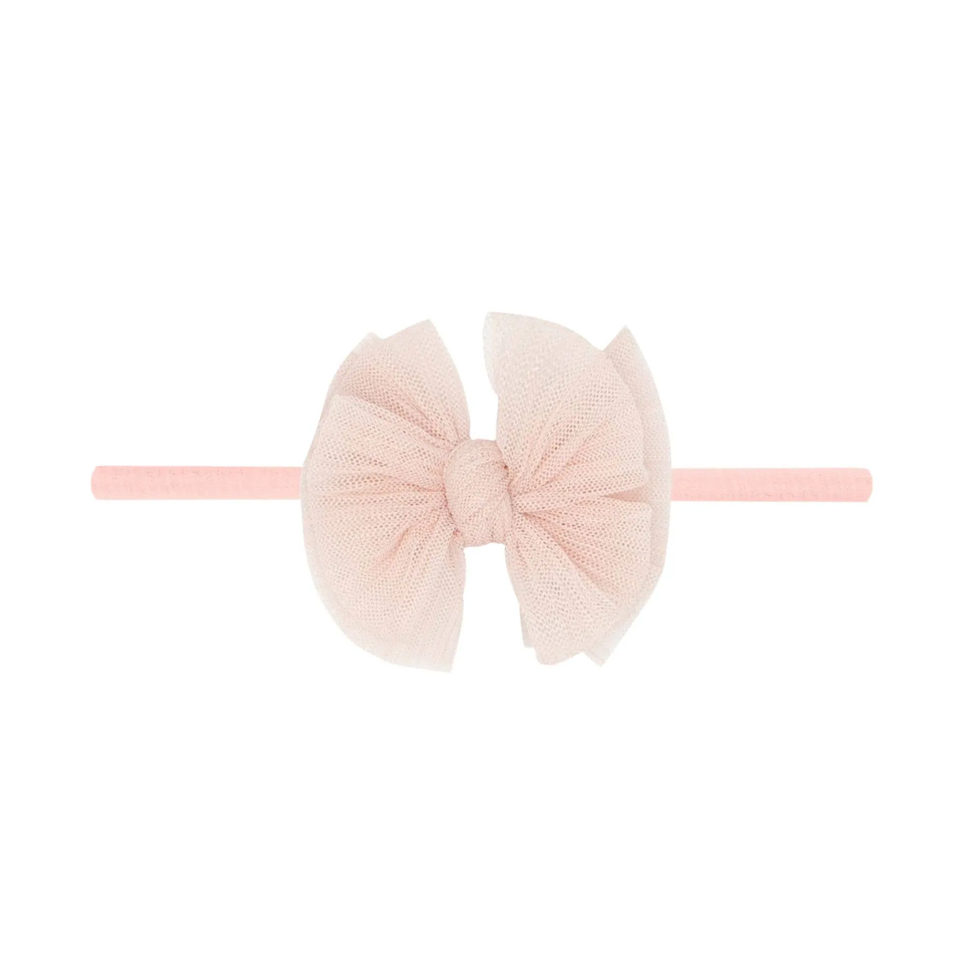 Baby Bling Tulle Baby Skinny Soft Tulle Bow Headband - Rose Quartz