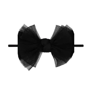 Baby Bling Tulle Skinny Nylon Headband with Tulle Bow - Pleated Black