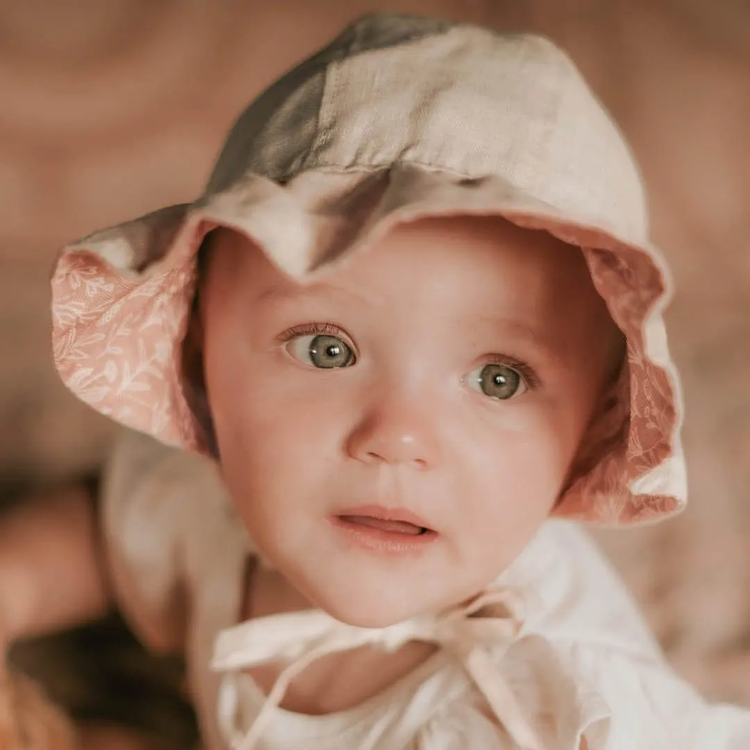 Bedhead Heritage Reversible Ruffle Bonnet Hat-Freya/Flax M