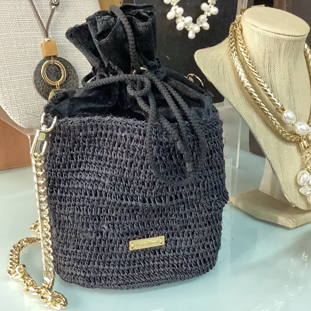 Black bucket bag