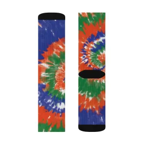 Blue, Orange, & Green Tie Dye Adult Crew Socks