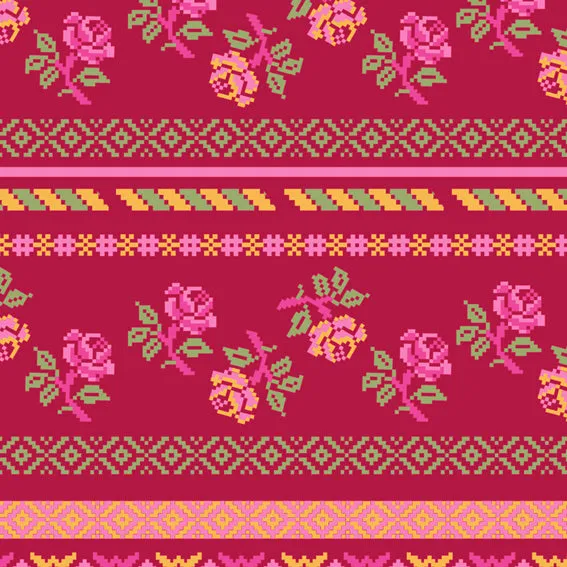 Bright Floral Stripes Magenta Green 46912 Wallpaper