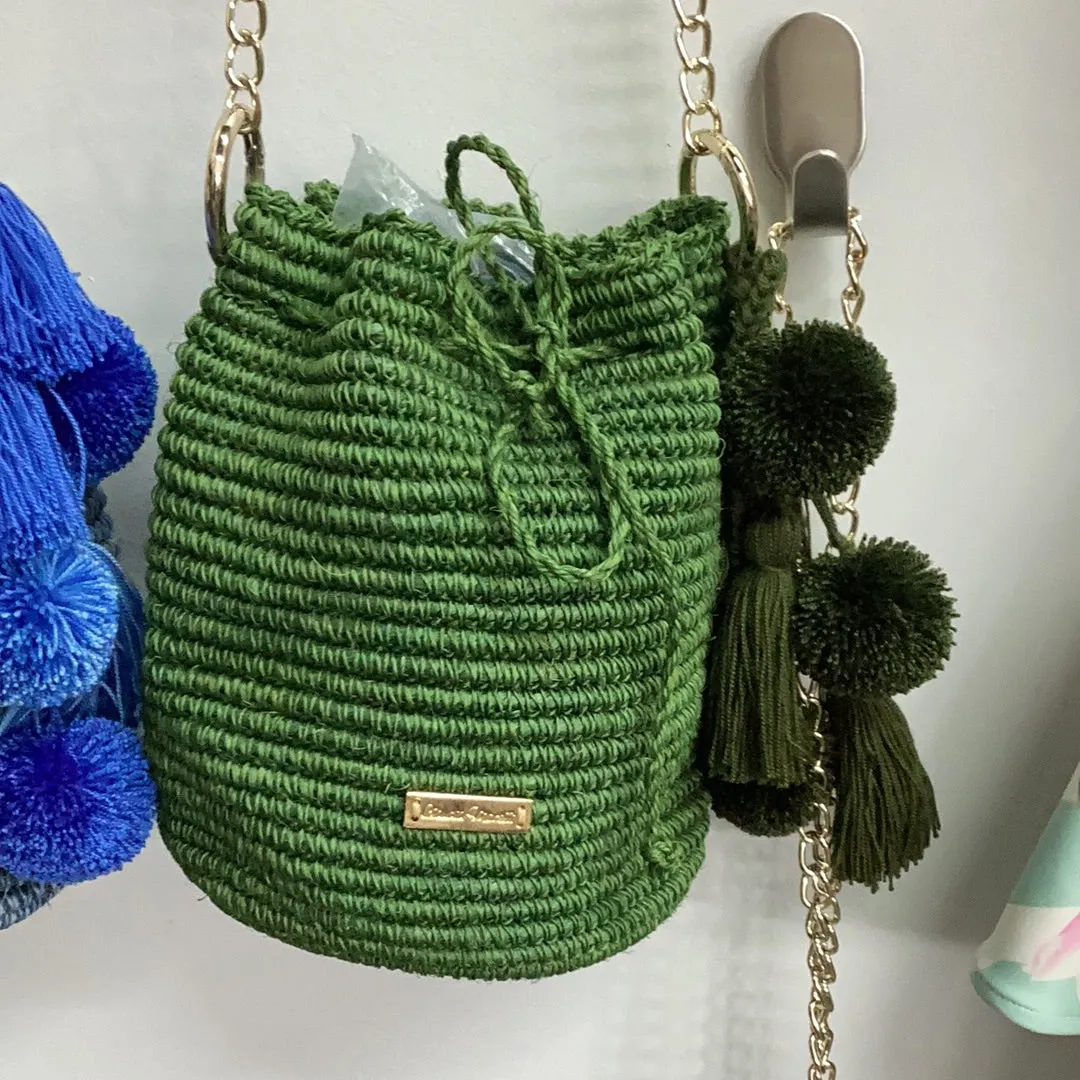 Bucket bag with Pom Poms