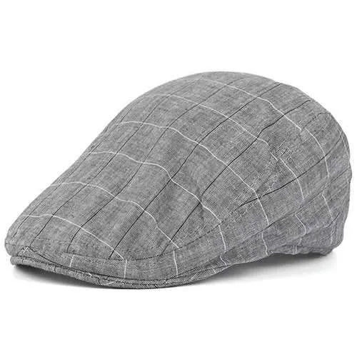 Checked Retro Outdoor Newsboy Hat - Gray