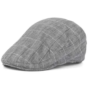 Checked Retro Outdoor Newsboy Hat - Gray