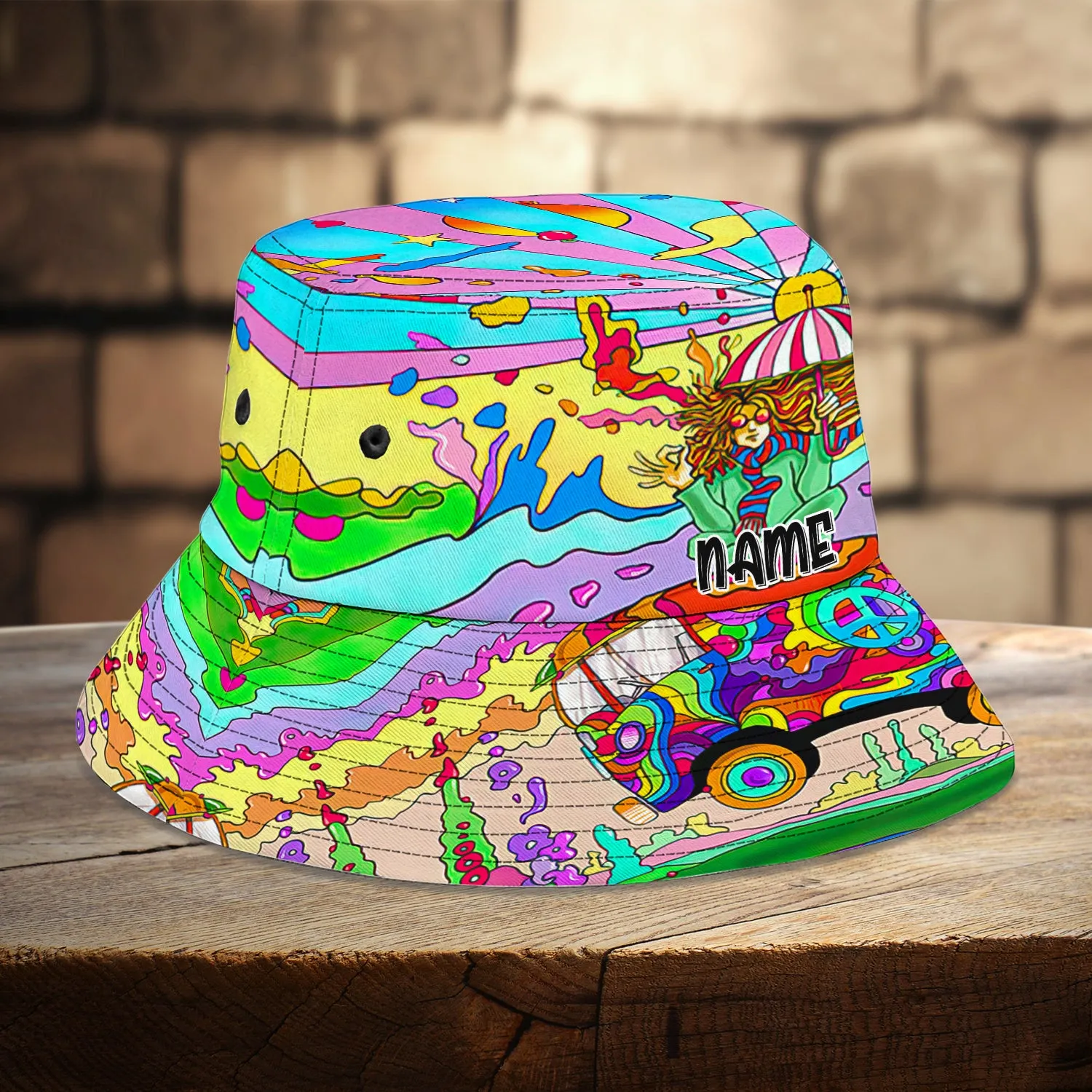 Custom Bucket Hat - Hippie Car - 456