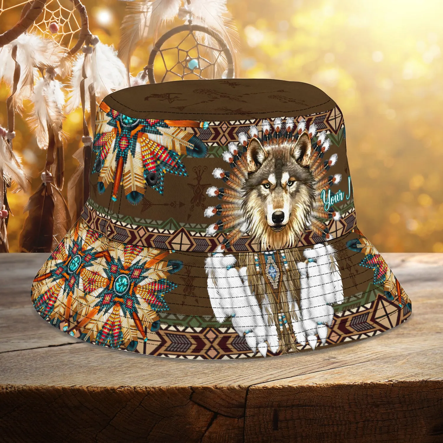 Custom Bucket Hat - Mandala Native American Wolf - Vtm99 C24
