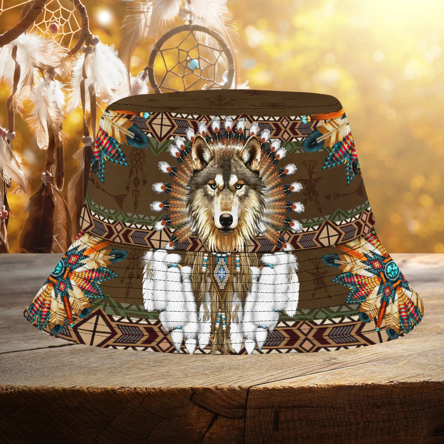 Custom Bucket Hat - Mandala Native American Wolf - Vtm99 C24