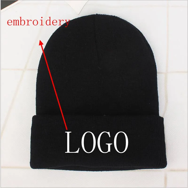 Custom Logo Embroidery skullies hat Solid Color Unisex-Adult