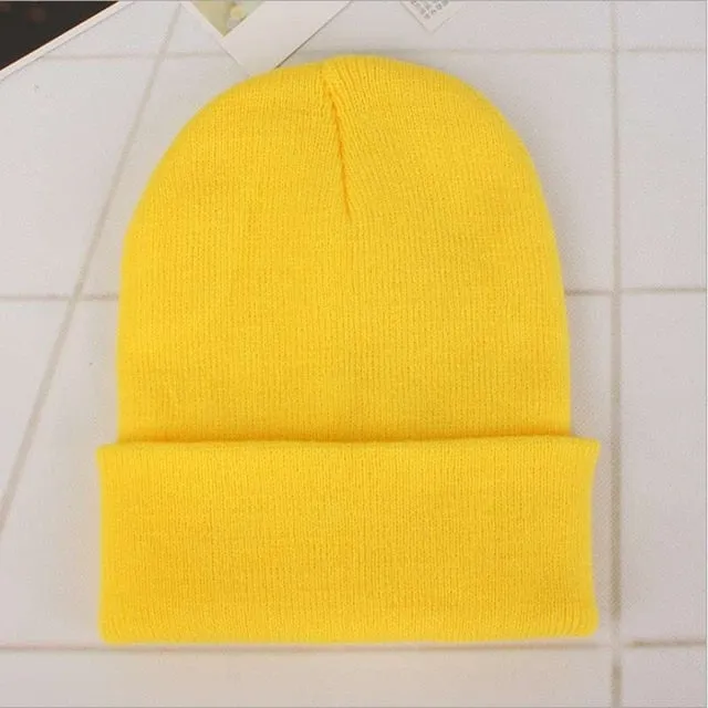 Custom Logo Embroidery skullies hat Solid Color Unisex-Adult
