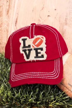 Distressed Crimson 'Football Love' Cap