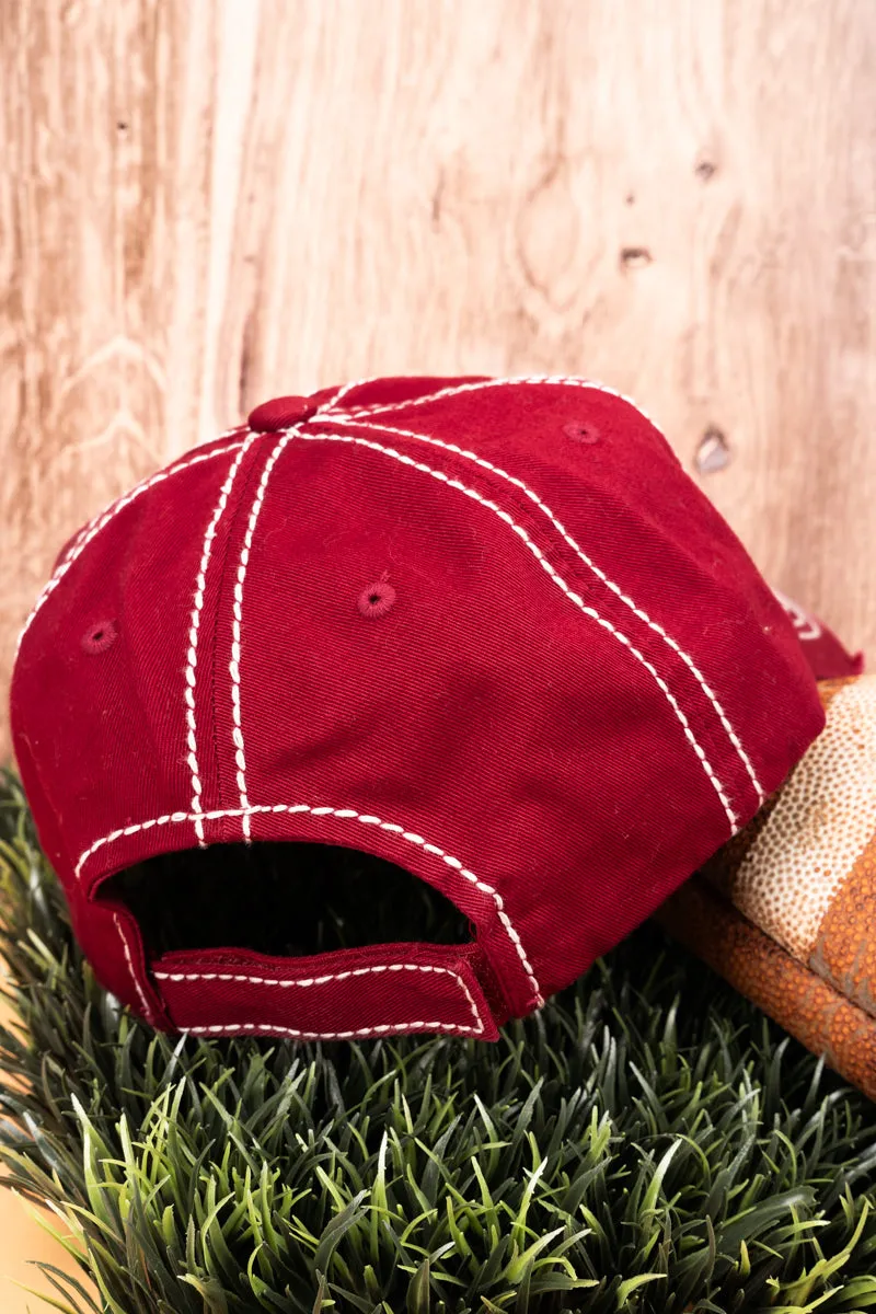 Distressed Crimson 'Football Love' Cap