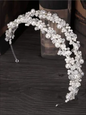 Double Layer Pearl and Crystal Beaded Headband
