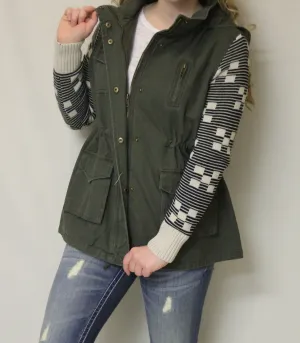Double Zero | Olive Cargo Jacket with Sweater Sleeves