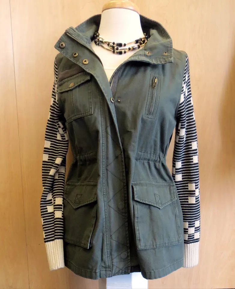 Double Zero | Olive Cargo Jacket with Sweater Sleeves