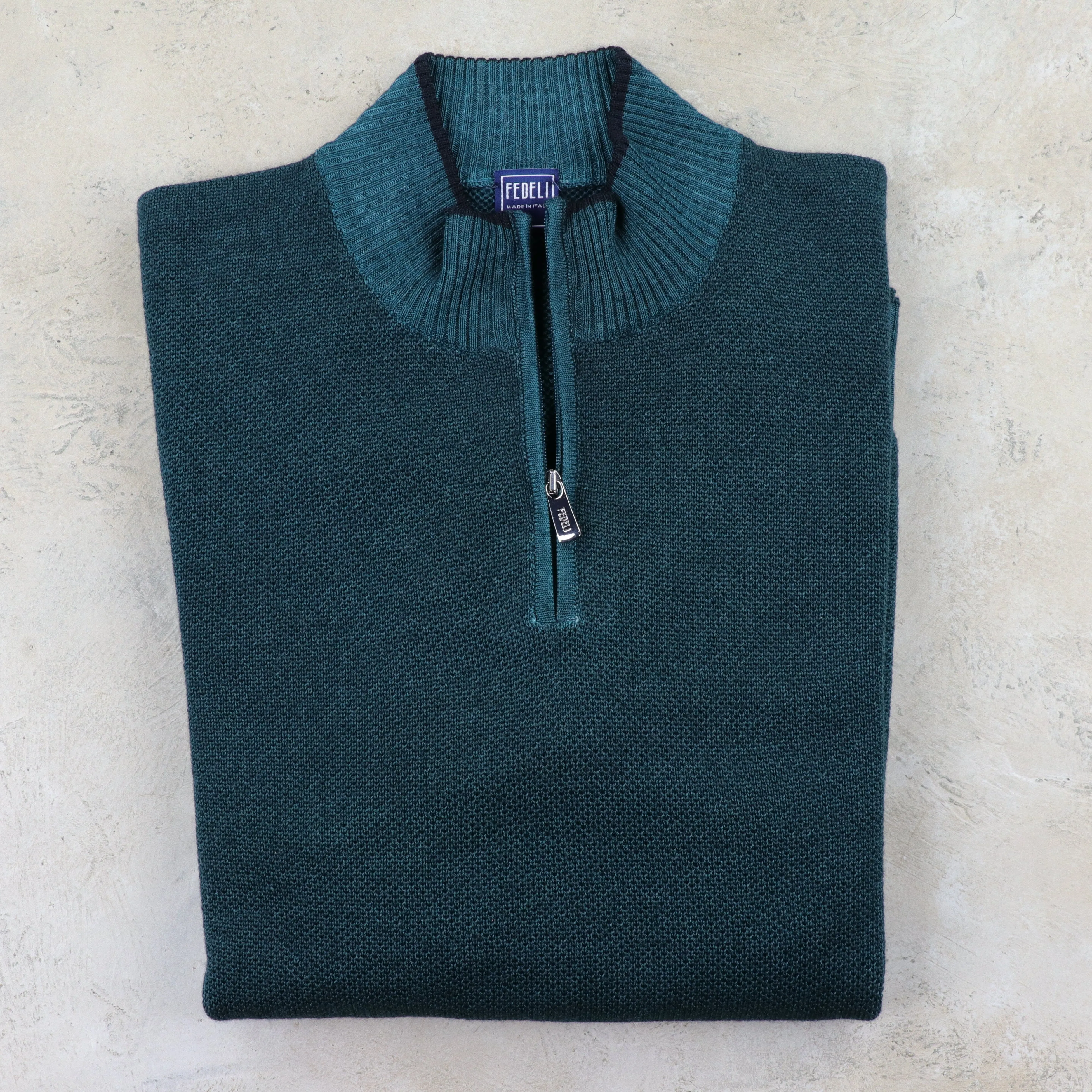 Favonio Bahamas Merino Quarter Zip in Evergreen