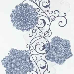 Floral Motifs Scroll Blue Grey 5747-08 Wallpaper