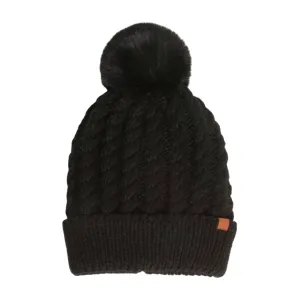 FSBB3041 - Braided Knit beanie with sherpa lining and Faux pom