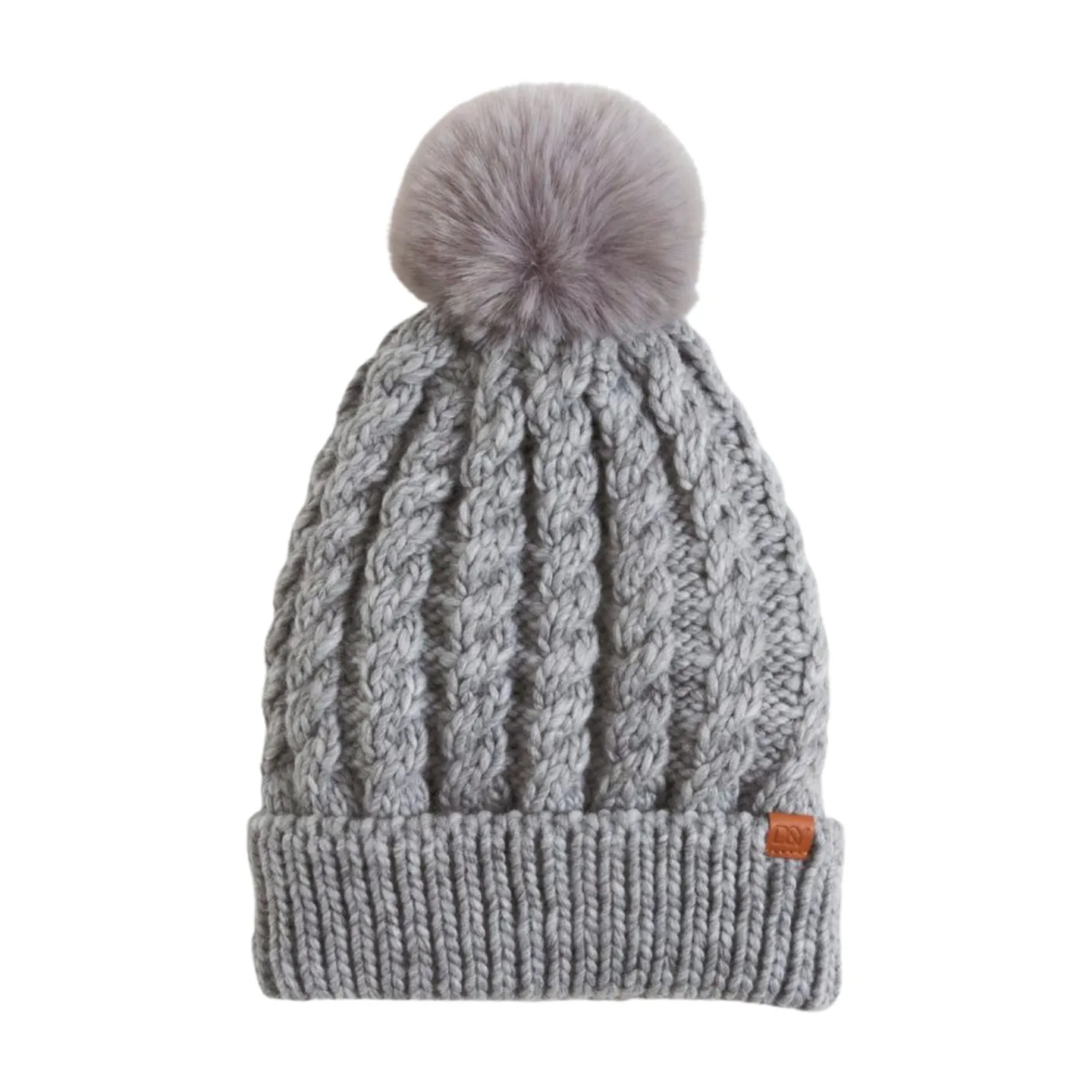 FSBB3041 - Braided Knit beanie with sherpa lining and Faux pom