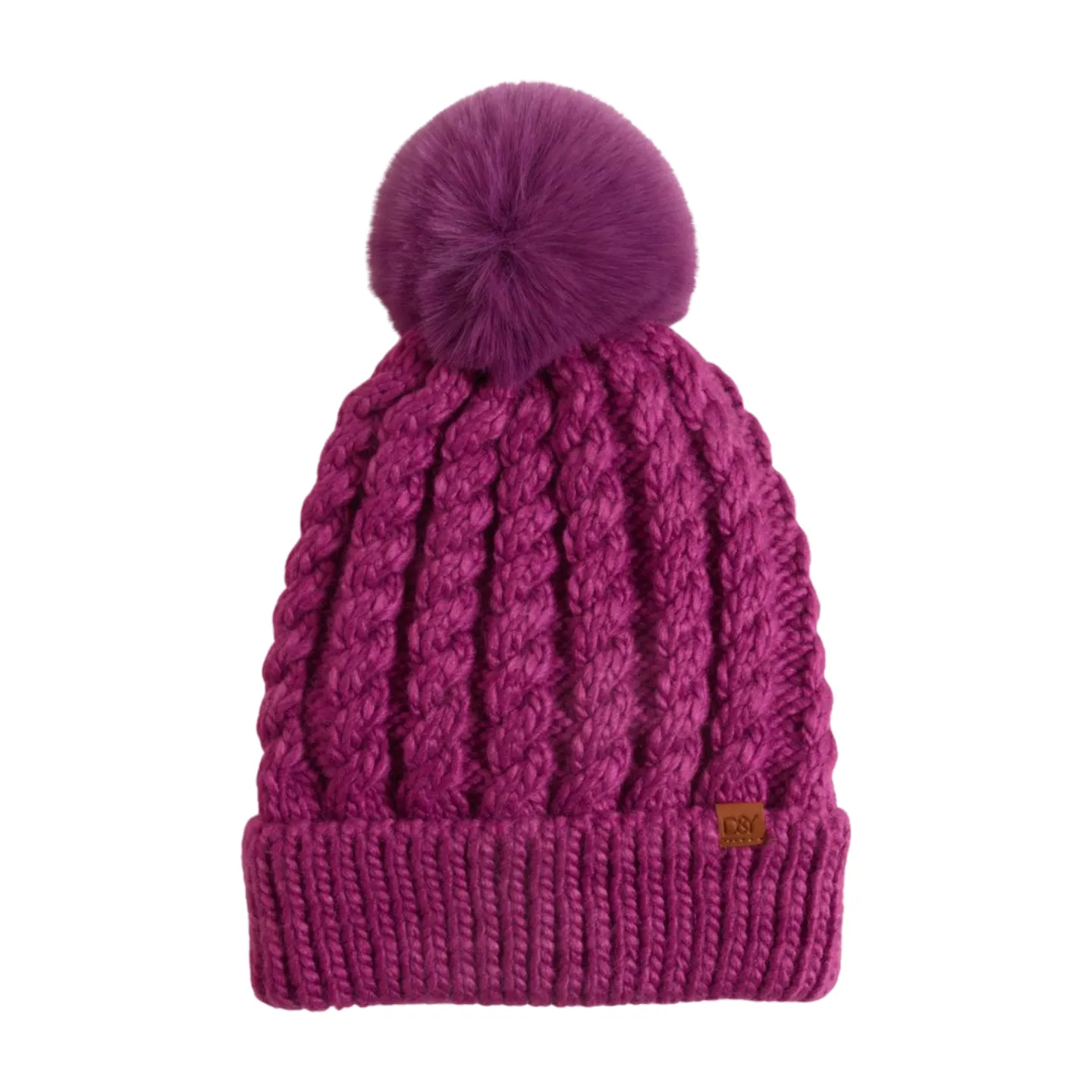 FSBB3041 - Braided Knit beanie with sherpa lining and Faux pom
