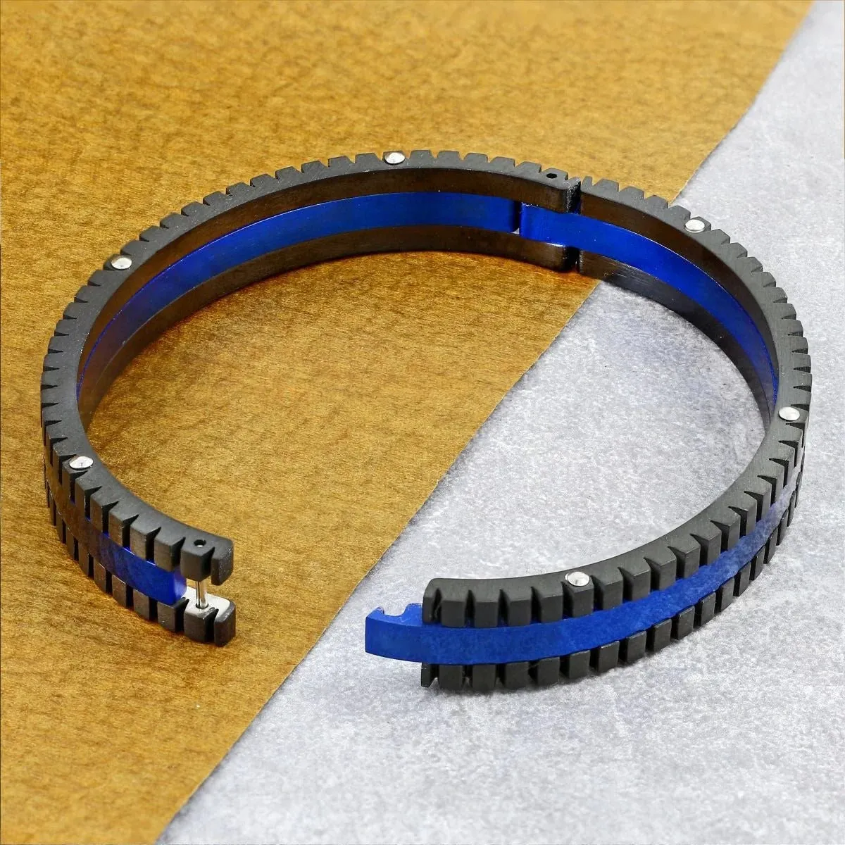 German Luxury Designer Black 18K Gold Solid & Neon Black Stainless Steel Men's Bracelet