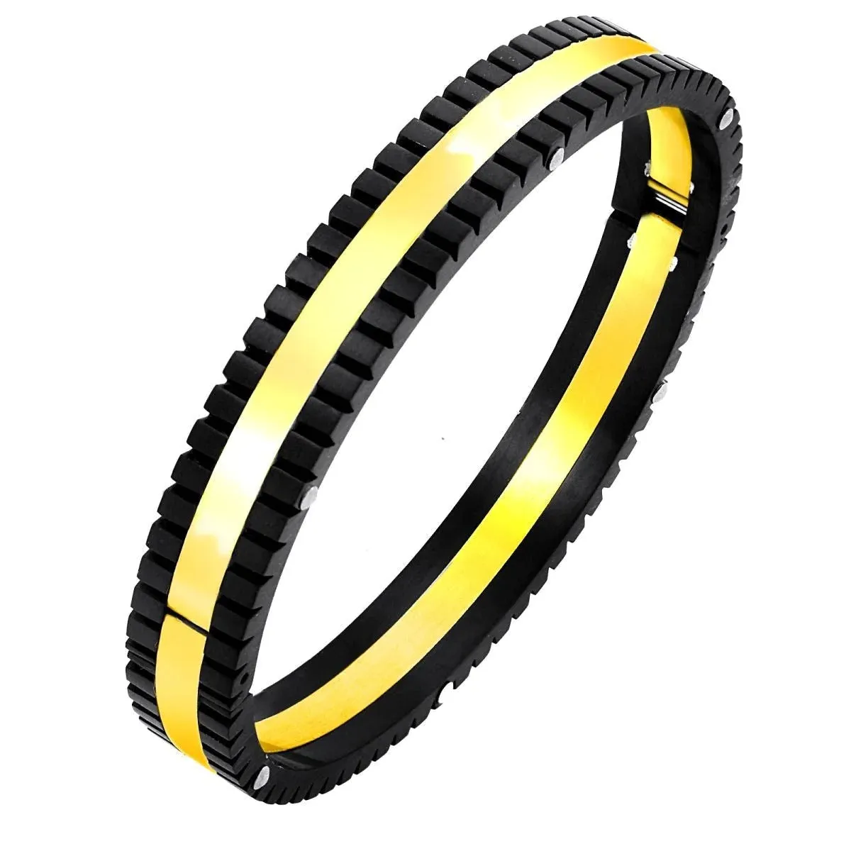 German Luxury Designer Black 18K Gold Solid & Neon Black Stainless Steel Men's Bracelet
