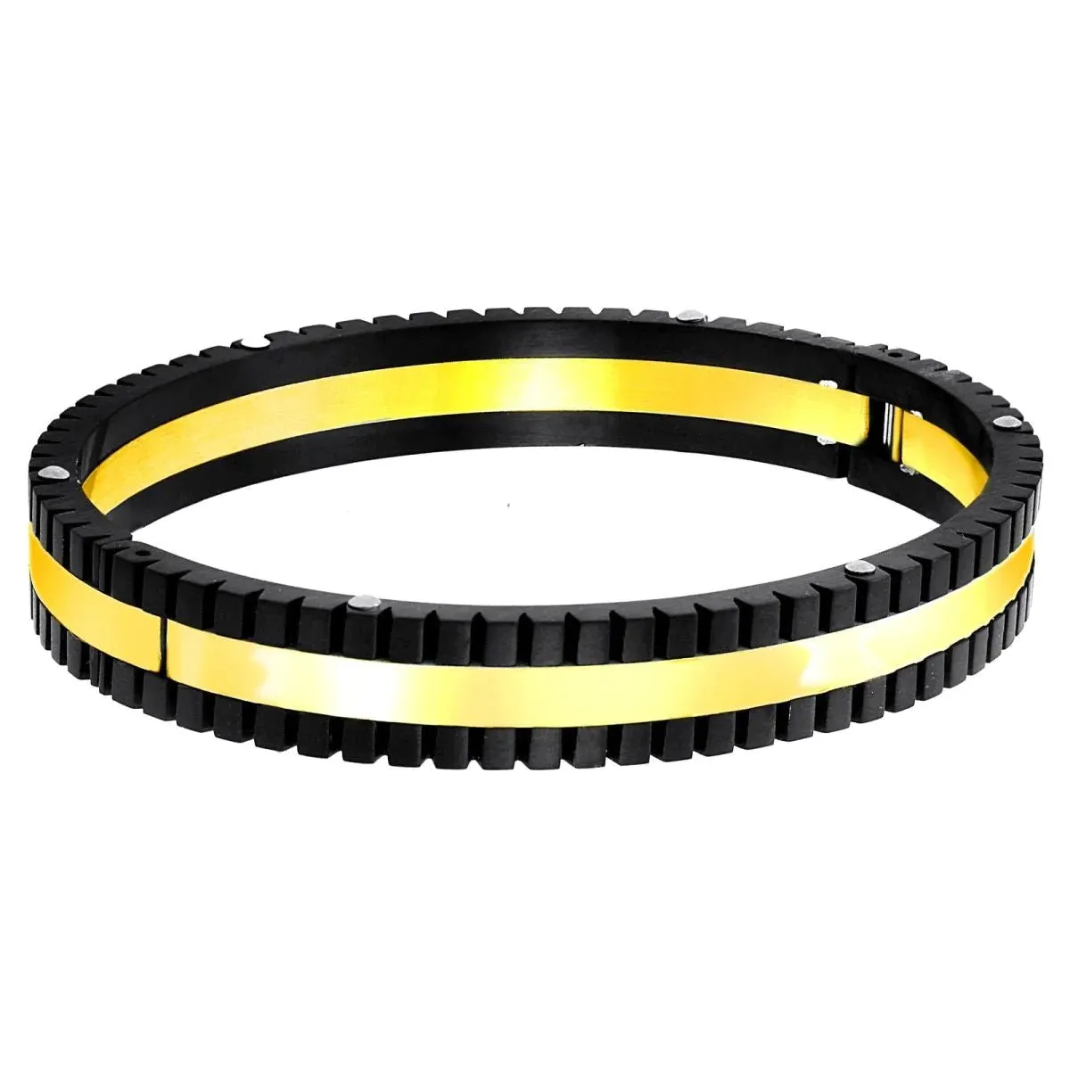 German Luxury Designer Black 18K Gold Solid & Neon Black Stainless Steel Men's Bracelet