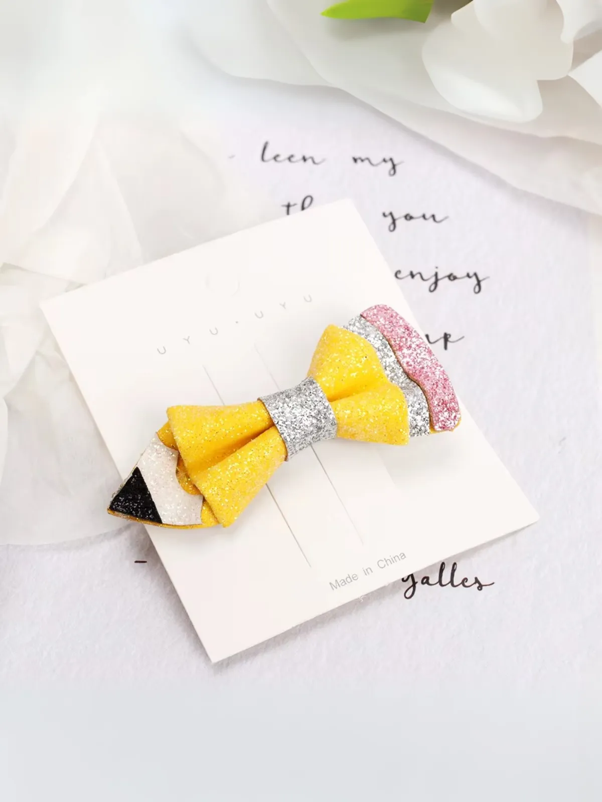 Glitter Pencil Bow Clip