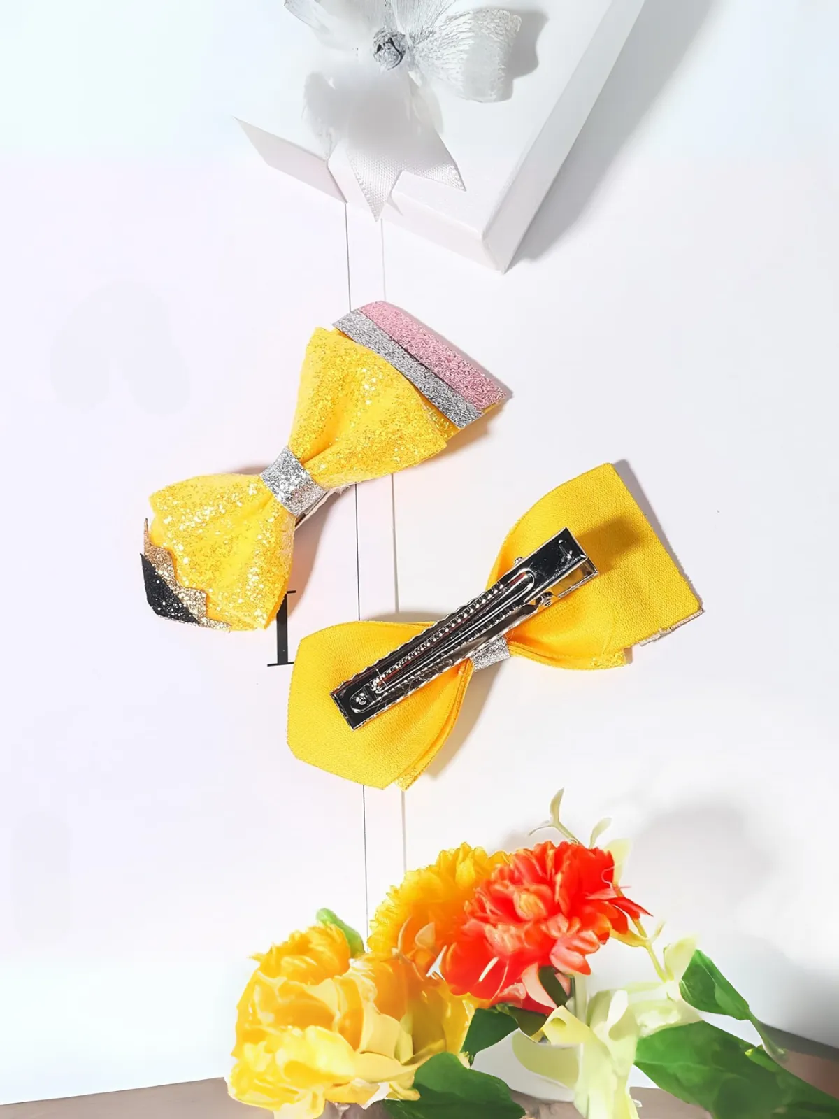 Glitter Pencil Bow Clip