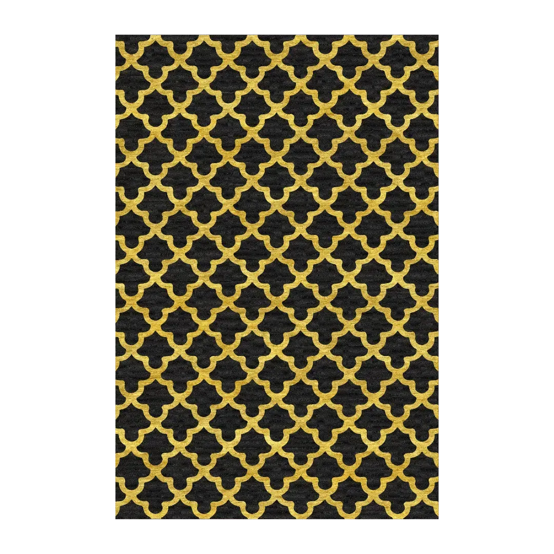 Golden Art Deco Scale Black Tufted Rug