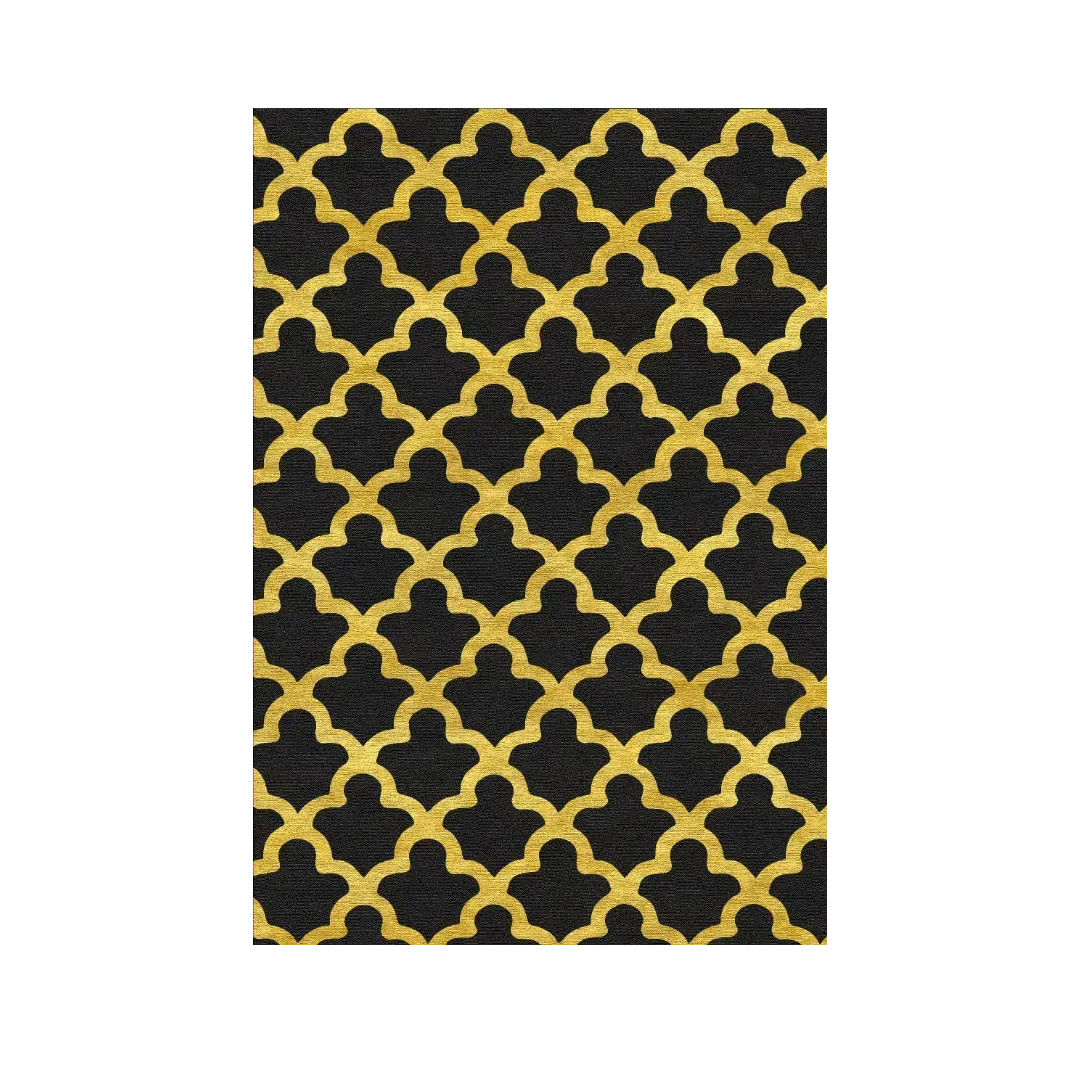 Golden Art Deco Scale Black Tufted Rug