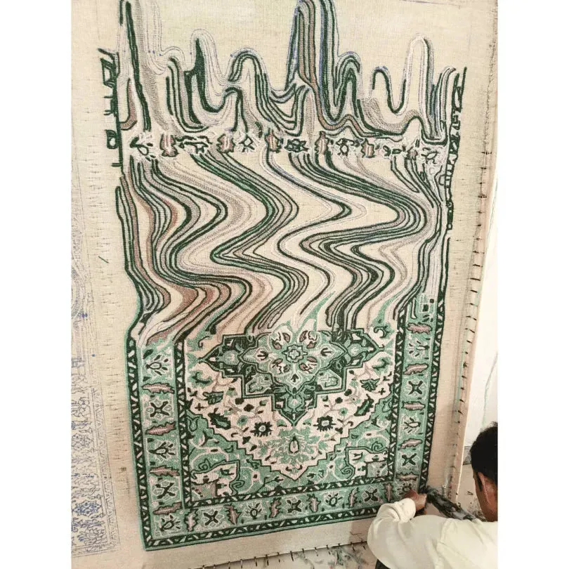 Green Melting Traditional Persian Hand Tufted Wool Rug