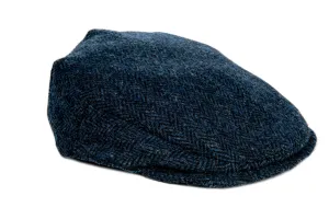 Harris Tweed Flat Cap Hat - Navy Blue Herringbone