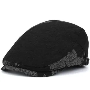 Leaf Pattern Embellished Newsboy Hat - Black
