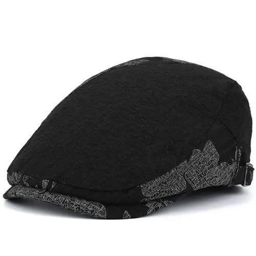 Leaf Pattern Embellished Newsboy Hat - Black