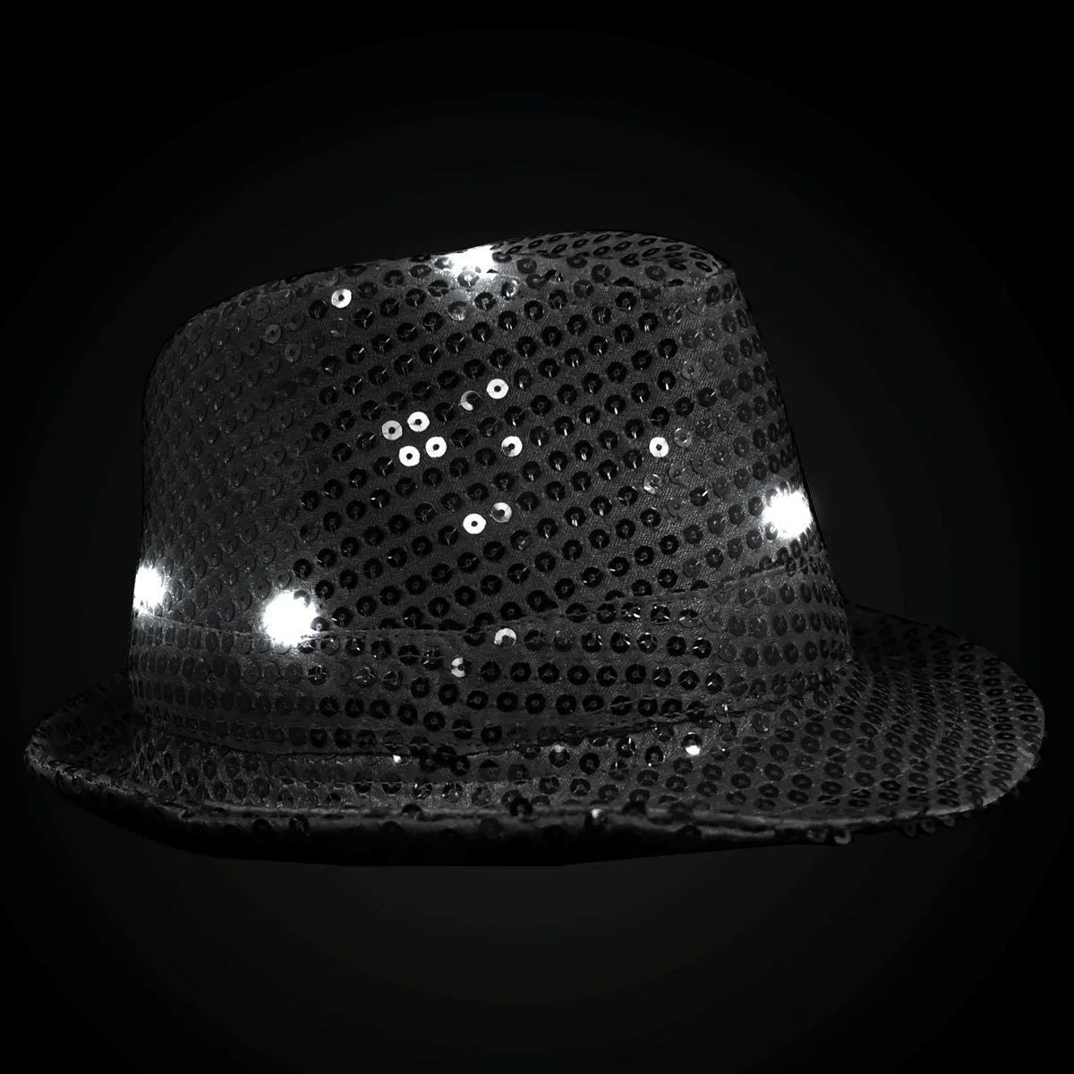 LED Flashing Fedora Hat with Black Sequins