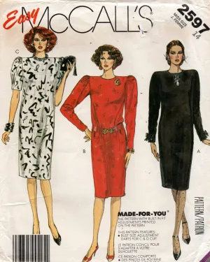 McCall's 2597 Womens Puff Sleeved Straight Dress 1980s Vintage Sewing Pattern Size 14 Bust 36 inches