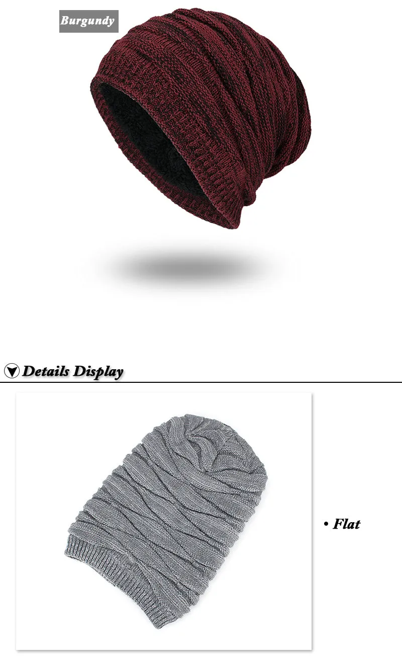 Men's Fashion Knitted Winter Beanies - Black,Grey,Khaki,Navy,Burgundy