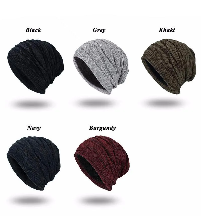 Men's Fashion Knitted Winter Beanies - Black,Grey,Khaki,Navy,Burgundy
