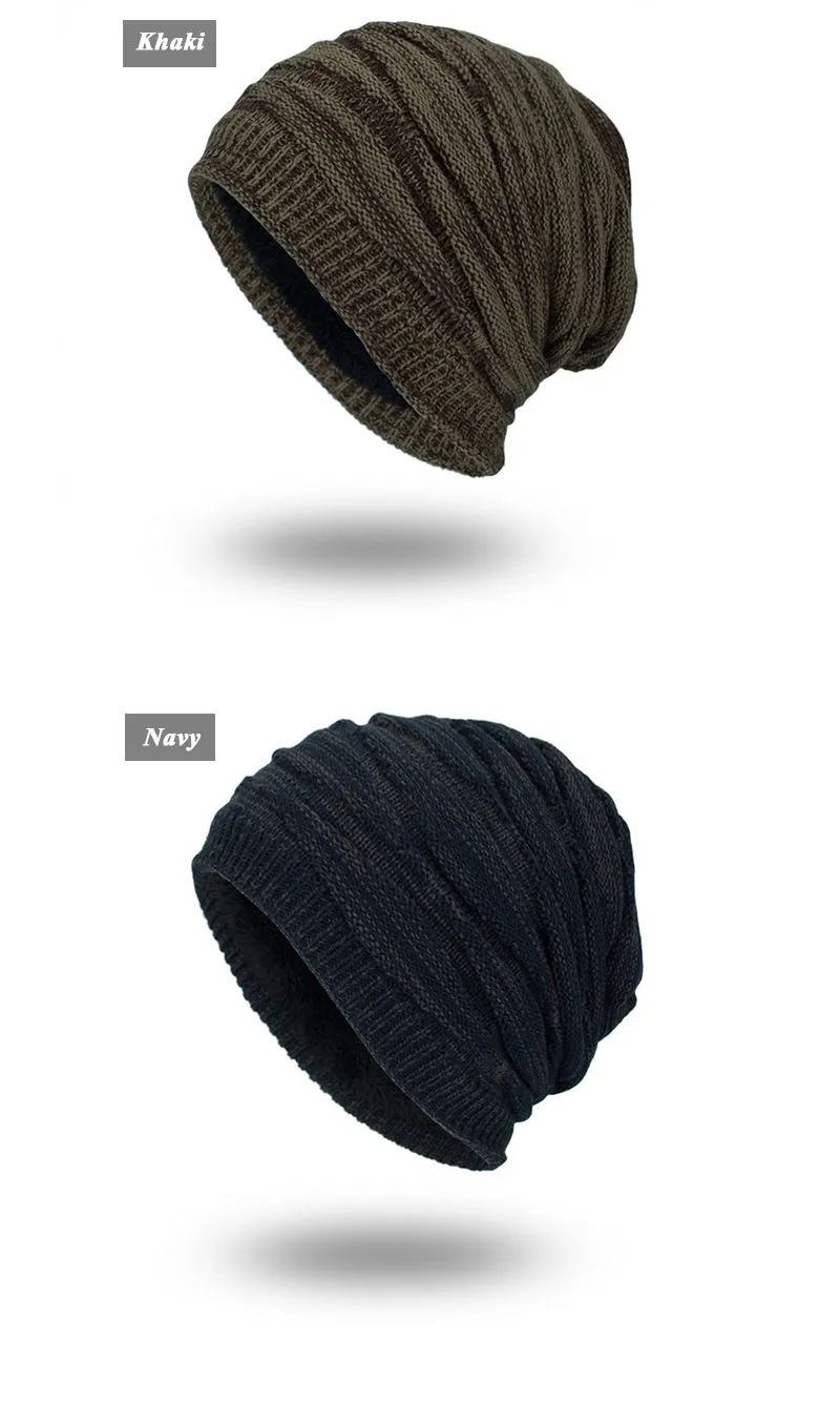 Men's Fashion Knitted Winter Beanies - Black,Grey,Khaki,Navy,Burgundy