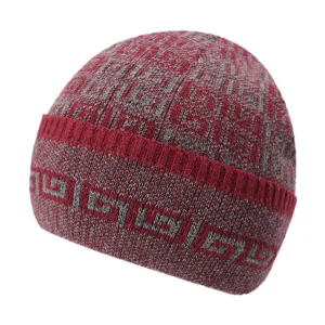 Men's Fashion Knitted Winter Beanies with Velvet Inside - Red with Gray,Red with Black,Black,Blue