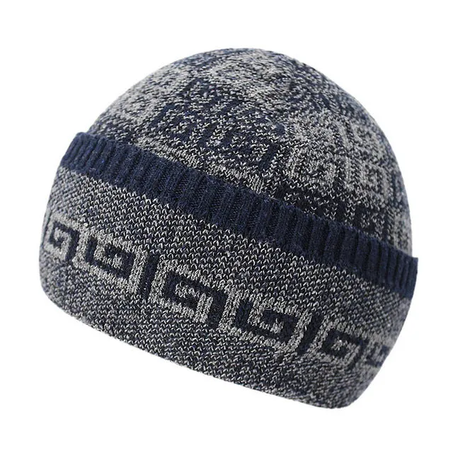 Men's Fashion Knitted Winter Beanies with Velvet Inside - Red with Gray,Red with Black,Black,Blue